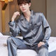 ລະດູໃບໄມ້ປົ່ງໃໝ່ປີ 2024 ລະດູໃບໄມ້ປົ່ງແລະລະດູໃບໄມ້ປົ່ງແຂນຍາວ ice silk sleeved men's pajamas men's summer plus size spring and autumn home clothes