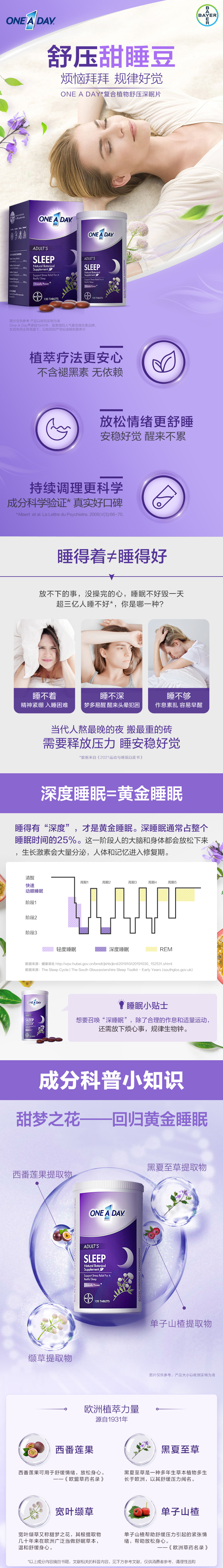 拜耳ONEADAY舒压睡眠片甜睡豆不含褪黑素