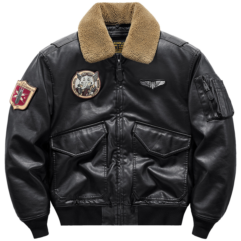 Vip Retro Pilot Leather Jacket for Men, Winter Thickened Cotton Coat with Detachable Fur Collar, Warm Cotton-Padded Motorcycle Jacket