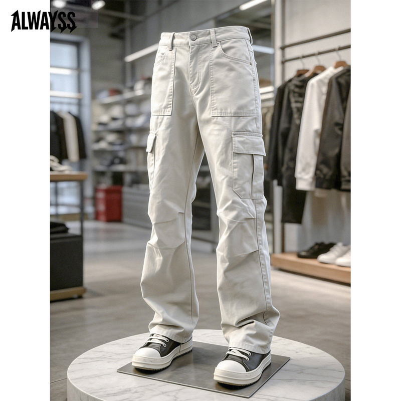 Apricot-Colored Parachute Cargo Pants for Men, Summer Thin Style, American-Style Cool Loose Straight-Leg Pants, High-End Casual Long Pants