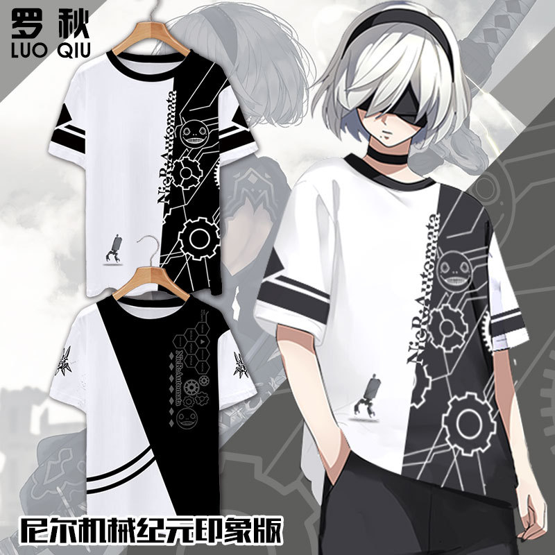 Nier: Automata 2B Character Game Merchandise Quick-Drying Short-Sleeve T-Shirt for Men and Women, Students, Ice Silk Feel Half-Sleeve