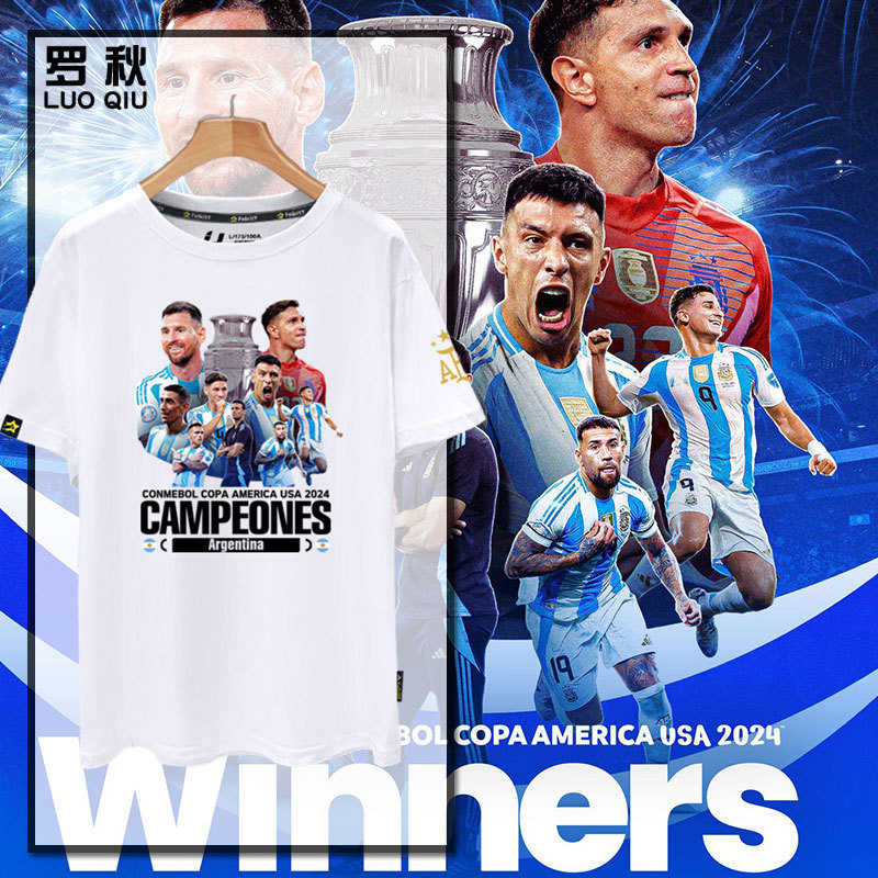 2024 Copa America Argentina Team Won the Championship 16 Times, Commemorating Messi, Football Fans Short-Sleeved T-Shirt, Unisex Half-Sleeve