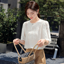 Tencel Shirt Womens Summer Dress 2021 New Fashion Premium Shirt Short Sleeve French Thin Bubble Sleeve Top Tide