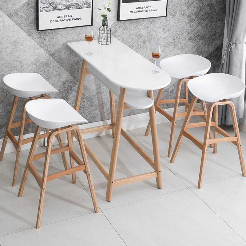 Nordic Solid Bar Table and Chair Combined with Wall Strip Table Limited Coffee Bar Table Household Bar