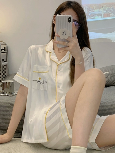 Шелковая летняя пижама, летний тонкий комплект, свободный крой, короткий рукав, 2025 года