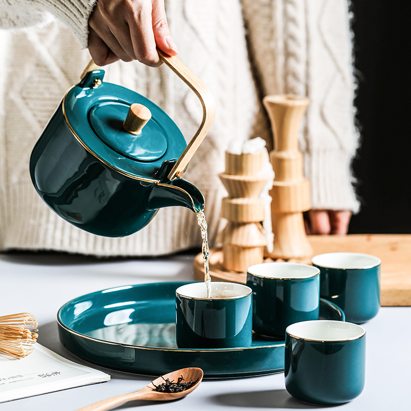 (Gift)Nordic ins Teapot Teacup gift set Beam pot Household flower tea pot Teahouse with tea set