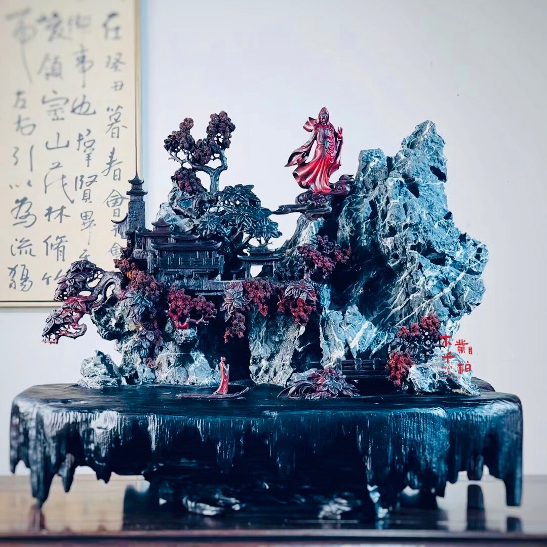 Cliff cypress wood carving ornaments aging with type ebony boxwood beauty living room large character root boulder Taihang root carving