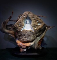 Taihang cliff cypress root carving art Dead wood root Mahogany tea table character carving Living room large log accompanying decoration