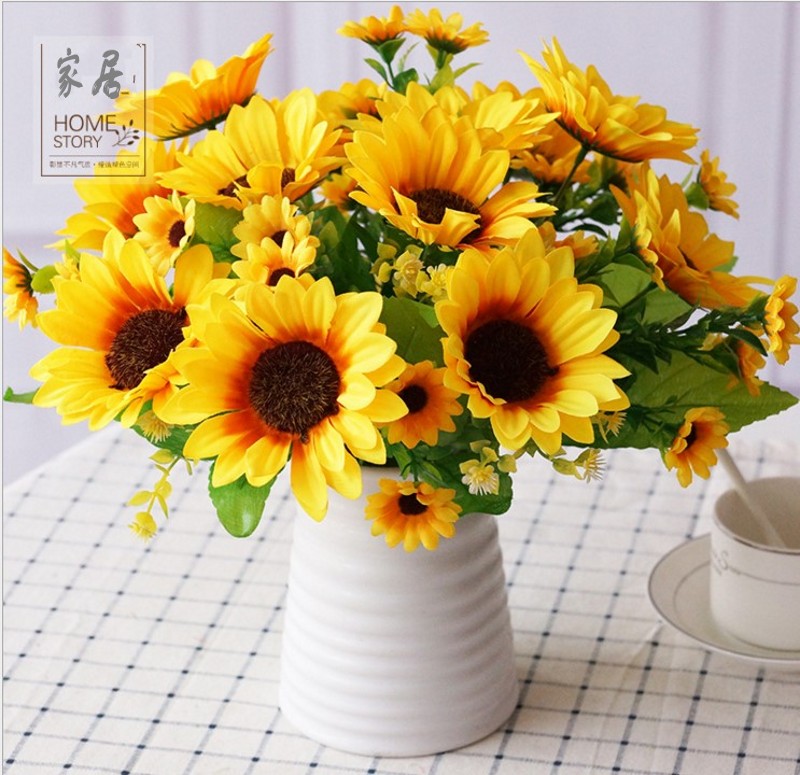 Mô phỏng hoa hướng dương 7 ngã ba hoa mô phỏng hoa trang trí nhà phòng khách đặt bàn hoa - Hoa nhân tạo / Cây / Trái cây cây phong giả