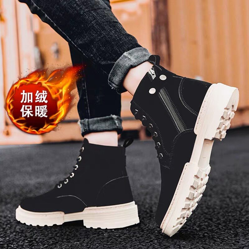 Martin Boots Men's Wave Shoes Man Shoes High Cylinder Shoes Inellenty Wind Men Midcylinder Snowy Boots Winter Tooling Boots Cotton Shoes Boots