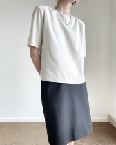 QINGLING summer cool air breathable temperature thin cushion shoulder light beige round collar short sleeve coat woman