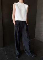 QINGLING Spring and summer new classic straight tube broad legs loose high waist and thin commuter straight black pants