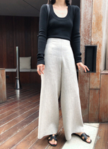 QINGLING Classic Version Oat Ocean Air Light Curry 100 Hitch Slim legs Long quality Hemp 90% Broadlegged Pants