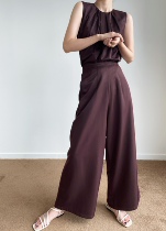 QINGLING summer gloss feels white Burgundy red-brown vest broadleg pants suit female