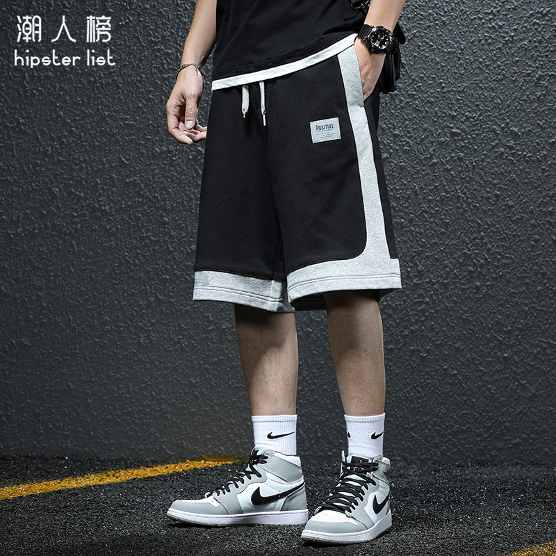 Summer splicing casual shorts men's ins trendy brand loose large size sports pants trendy casual five-point pants for outerwear