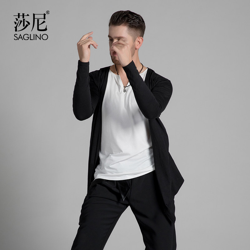 Shani National Standard Dance Latin Dance Clothes Casual Slim Practice Clothes Tops Men's Fake Two-piece Personality Elastic Tops