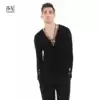 Shani national standard dance elastic comfortable practice suit Personality long-sleeved Latin dance adult men's practice suit top