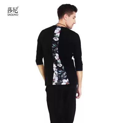 Shani Latin modern dance practice suit top adult men spring and summer 2018 casual printing personality three-point sleeve top