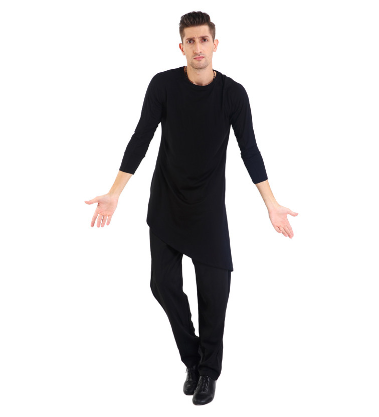 Sanilatine dance practice suit men's blouses long sleeves lengthened irregular cloisers dance teaching performance clothing