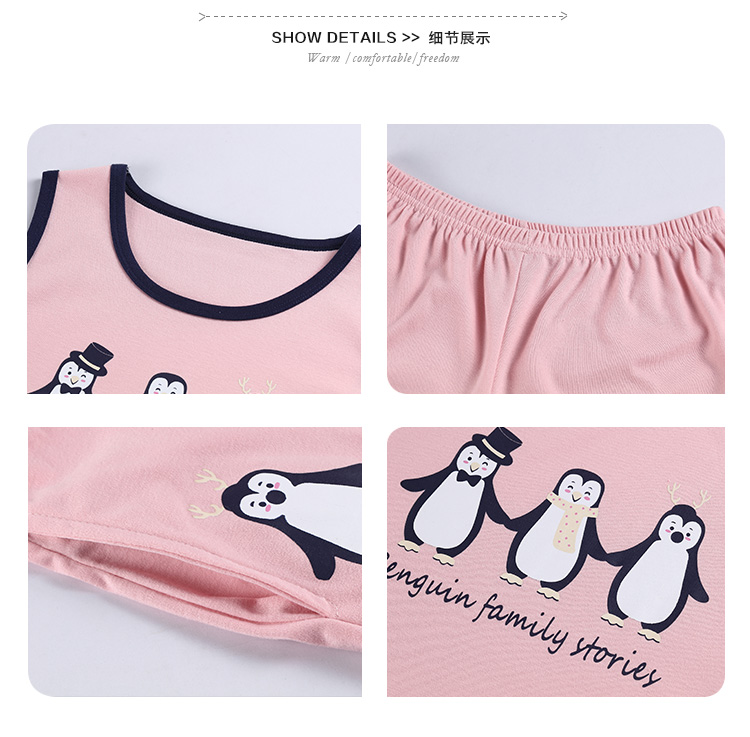 Mùa hè đồ ngủ nữ vest quần short cotton kích thước lớn phù hợp với ngắn tay dịch vụ nhà không tay mỏng đồ ngủ cô gái mùa thu