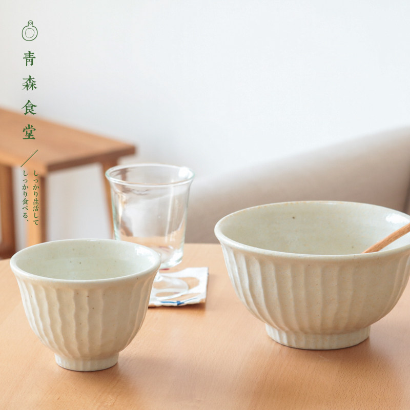 < Qingsen Cafeteria > Japanese Beauty and Intense Burning Tradition and Wind Coarse Pottery Retro Made Old Beige Rice Bowl Well Noodle Bowl