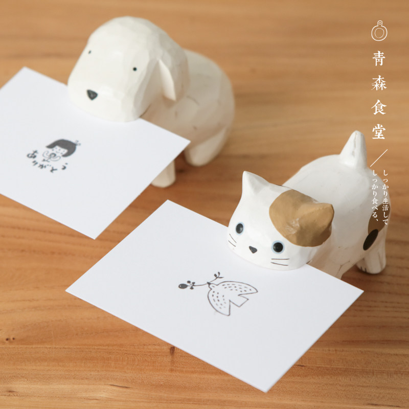 < Qingsen Cafeteria > Japan T-lab Wooden Cute Cat Dog White Dove Card Clip Postcard Decorative Swing