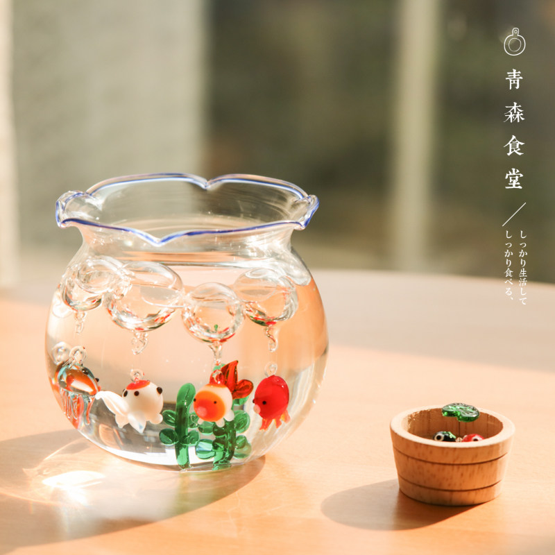 Japanese folkart fish bowl mini-fish mini-fish mini glass fittings