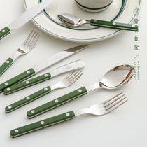 Green cafeteria French Sabre Paris tavern green bright side stainless steel fork spoon cutlery cutlery