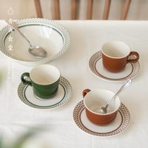 < Qingsen Cafeteria > Japanese Meineshot Fever Retro Nordic Rhombus Crummy Coffee Cup Saucer Small Bowl Oval Dinner Plate