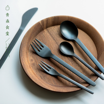 < Qingsen Canteen > Japanese Sato Metal 18-8 Stainless Steel Black Simple Dessert Spoon Fork Cutlery Dining Knife