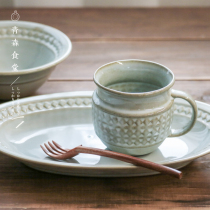 〈Aomori Shokudo〉Japan meister hand retro relief ceramic mug Chopstick tube dinner plate baking plate