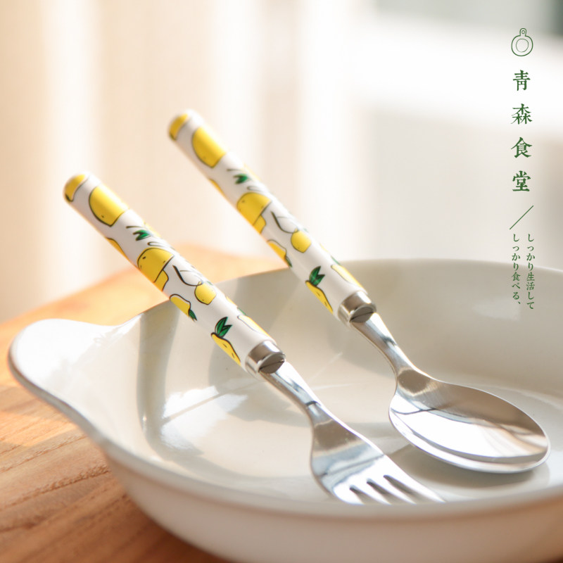 < Qingsen Cafeteria > Japanese high mulberry metal resin handle fresh lemon sweet spoons fork stainless steel cutlery