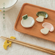 〈 Aomori Canteen 〉 Japanese made beautiful thick burning cute mushroom radish ginkgo biloba chopsticks holder ceramic chopsticks