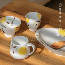 〈Aomori Canteen〉BZJS hand-painted yellow fruit soup swallow coffee cup Small bowl Teapot small plate Oval plate