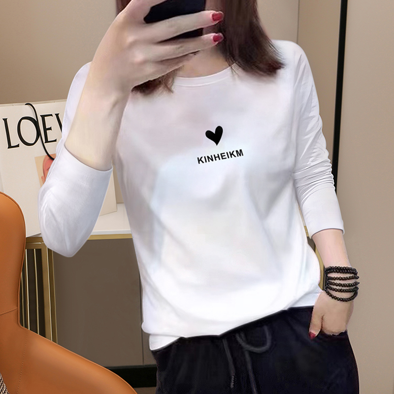 White Pure Cotton Long-Sleeve T-Shirt for Women, 2026 New Autumn and Winter Stylish Inner Wear, Regular Shoulder Base Shirt, Round Neck Top