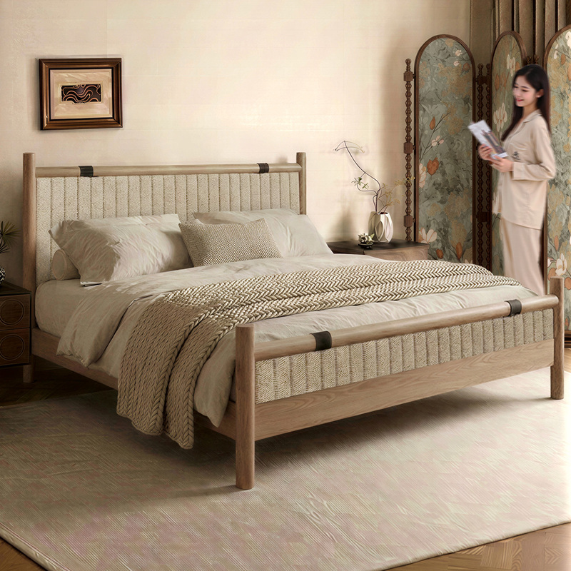 Fengchun/Yuanye French-Style Vintage Solid Wood Home-Use Soft-Back Bed Natural Style Master Bedroom 1.8m Wide-Screen Double Bed Fengchun/Yuanye French-Style Vintage Solid Wood Home-Use Soft-Back Bed Natural Style Master Bedroom 1.8m Wide-Screen Double Bed