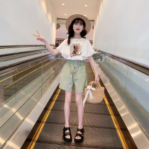 Girl Suit Summer Dress 2022 New Korean Version Children Foreign Air Trendy Short Sleeve Summer CUHK Child Shorts Two Sets
