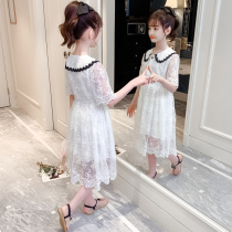 Girls dress for dress and summer clothes 2022 new foreign air CUHK children lace princess dress summer long style short sleeve dress