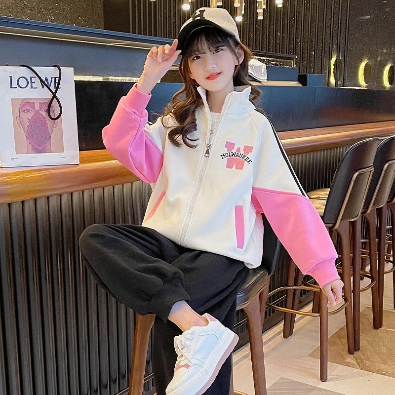 Girls' coats 2022 new Western style autumn children's suits fashionable cardigans spring and autumn tops middle-aged children's baseball uniforms