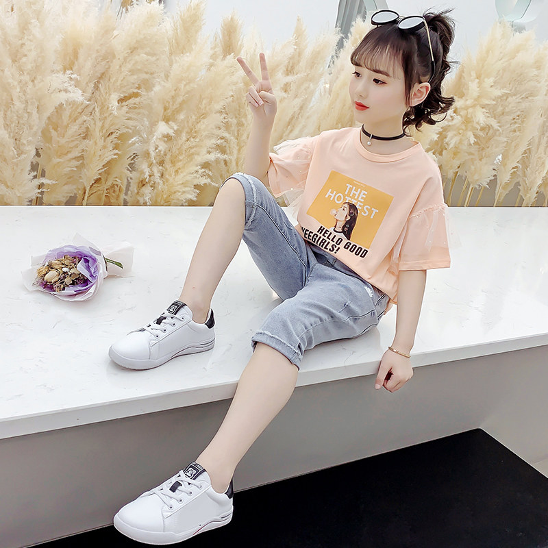 7 Girls Dress Summer Clothing 8 Suits 2022 New Korean version Tennis Red 5 Children's Yoyo 9 Girls Short sleeves Two sets 12 years old