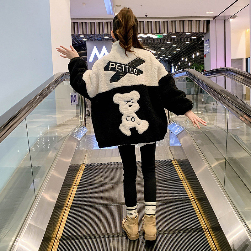 Girl Coats Autumn Winter 2022 New Foreign Pie CUHK Children Trendy Autumn Clothing Lamb Sweater With Thickened Fur Coat