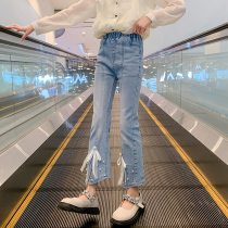 Girl Jeans Spring Autumn 2022 New Ocean Gas Girl Repairs Horn Pants Children Great Childrens Casual Long Pants Korean Version