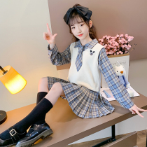 Girls spring clothing dress dress 2022 new CUHK Trendy Horse Chia Children Clothing Suit Spring Autumn Dress Two Sets