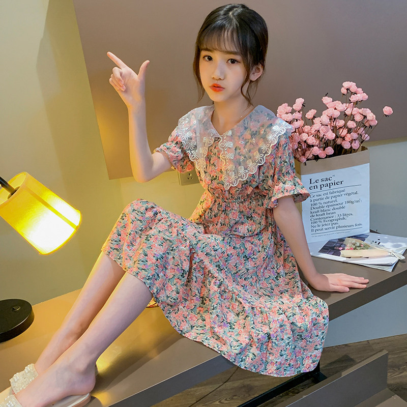 Female Great Boy Snowy Spinning Ocean Dress Summer 2021 New Foreign Pie Girl Child Long Version Crushed Princess Dresses Summer Dress