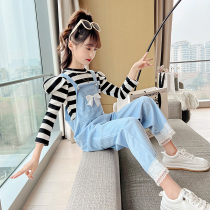 Girl Back Belt Pants Suit 2022 Spring Dress New Net Red Ocean Gas CUHK Childrens Clothing Spring And Autumn Clothing Two Sets