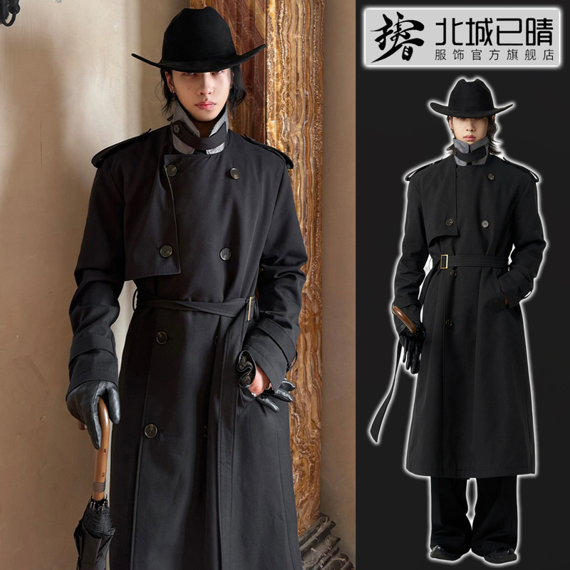 Taymex Celebrity Black Oversized Waist-Tightening Autumn/Winter Long Trench Coat Unisex Cos Style Private Design