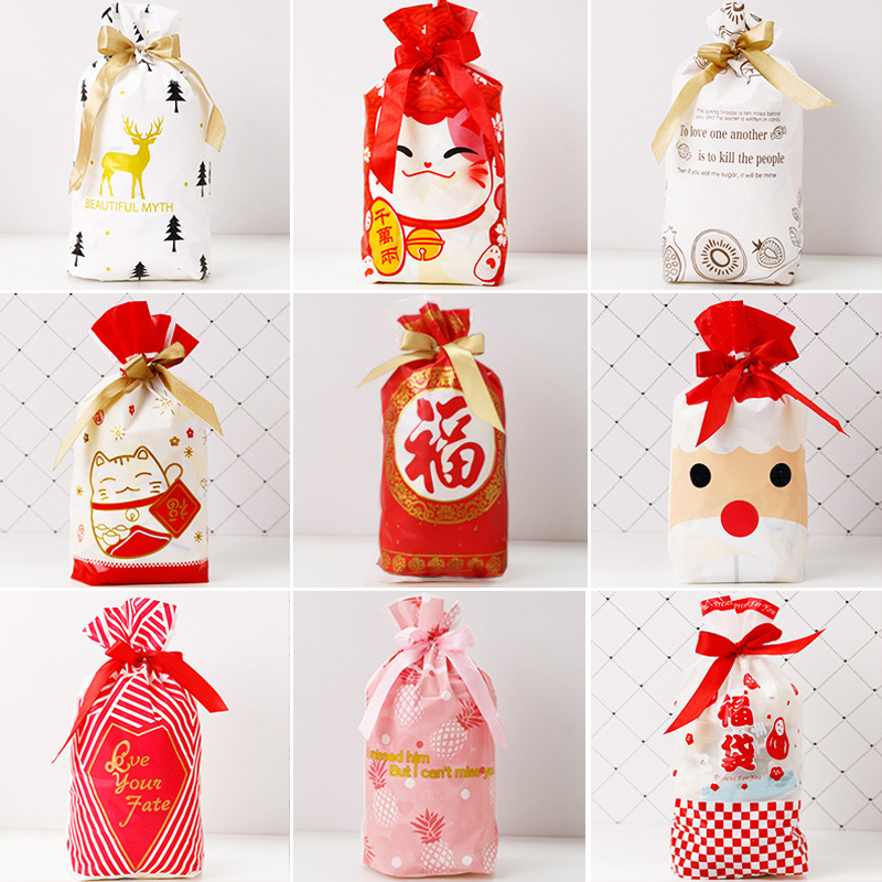 Pump rope Christmas New Year gift candy biscuit packaging bag 10 bowl candy snow and buff buff pockets