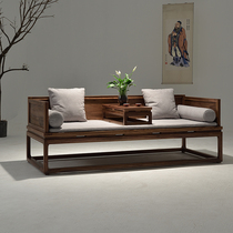 Xinzhong solid wood Arhat bed sofa Zen living room three-seater sofa black walnut paint-free Arhat bed step type