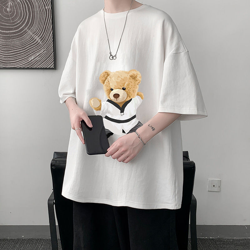 大きいサイズ 300 ジン漫画楽しいカンフークマプリント半袖Tシャツ男女兼用夏純綿半袖トップス