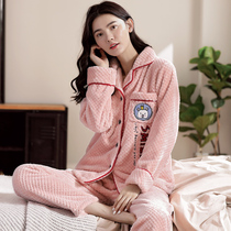 Pajamas women winter flannel padded velvet warm set Autumn Winter ladies sweet long sleeve coral velvet home clothing